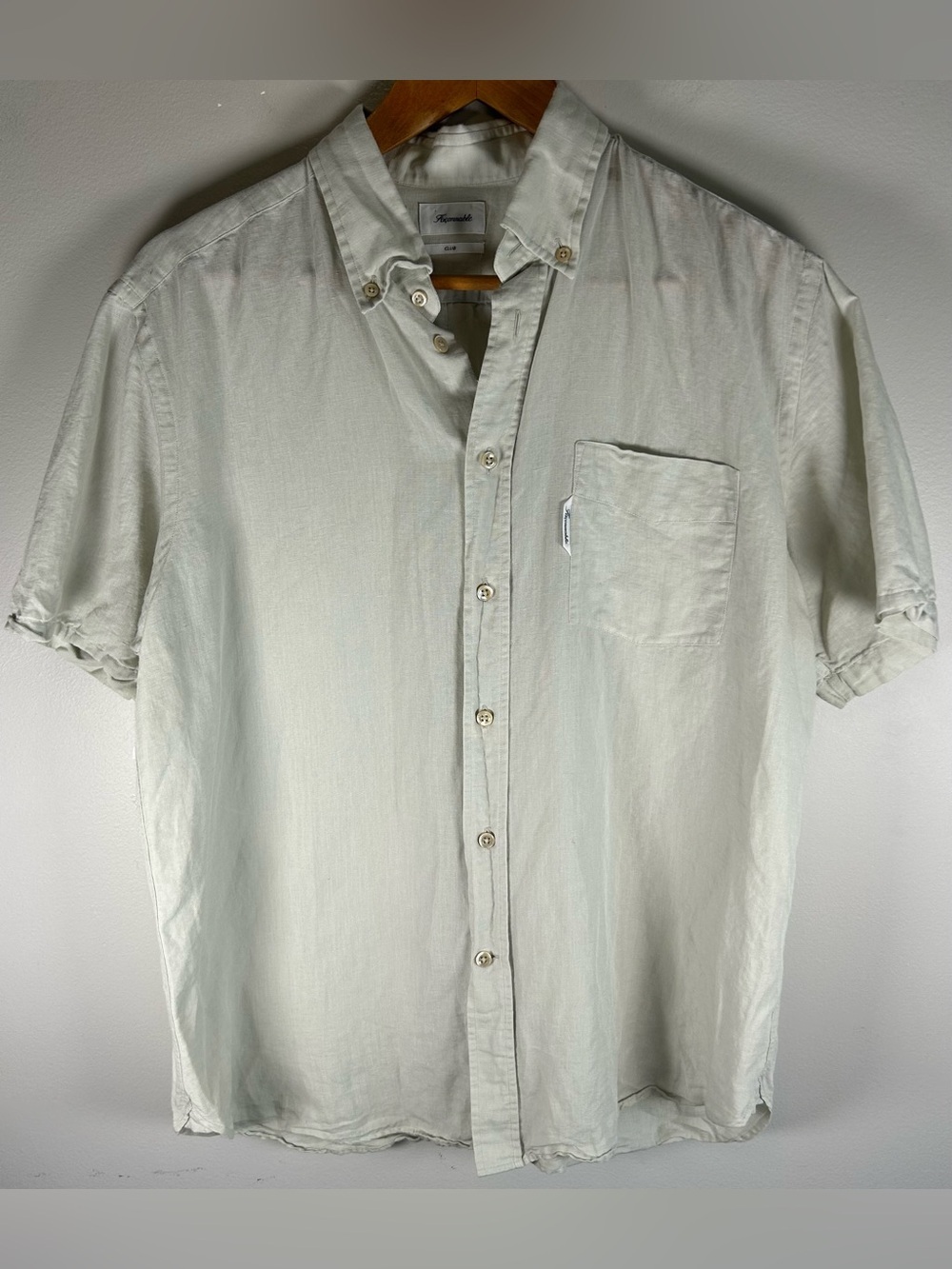 Faconnable Club Men’s Button Down Shirt Size L Linen Blend Beige SS Poland EUC